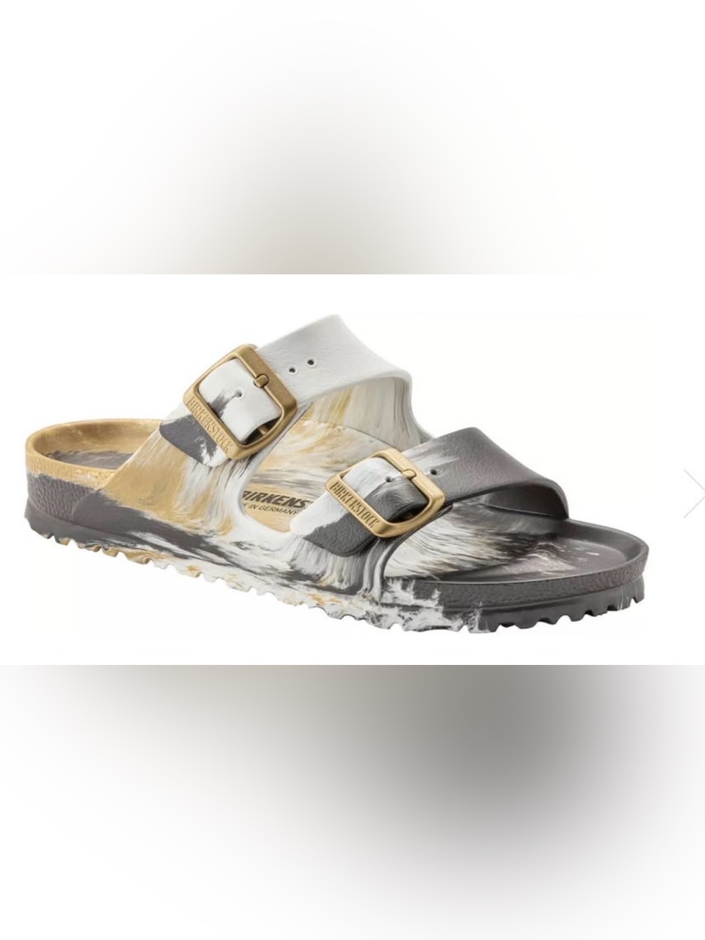 Birkenstock Kids Marble-Print Arizona Sandal with Gold Buckles